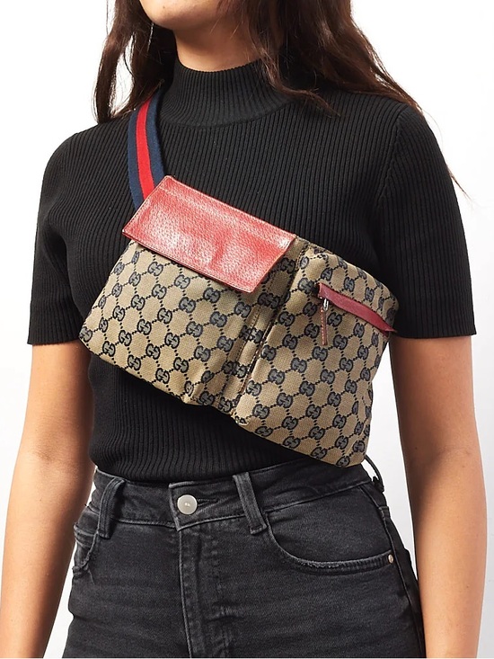 Gucci Handbags - Gucci Signature Monogrammed Double Pocket Belt Bag